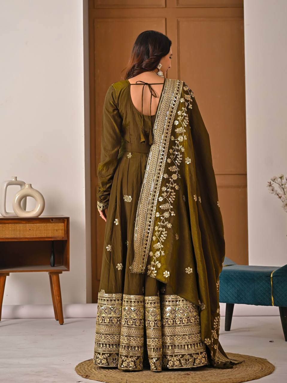 Elegant Olive Green Festive Gown - Image 6