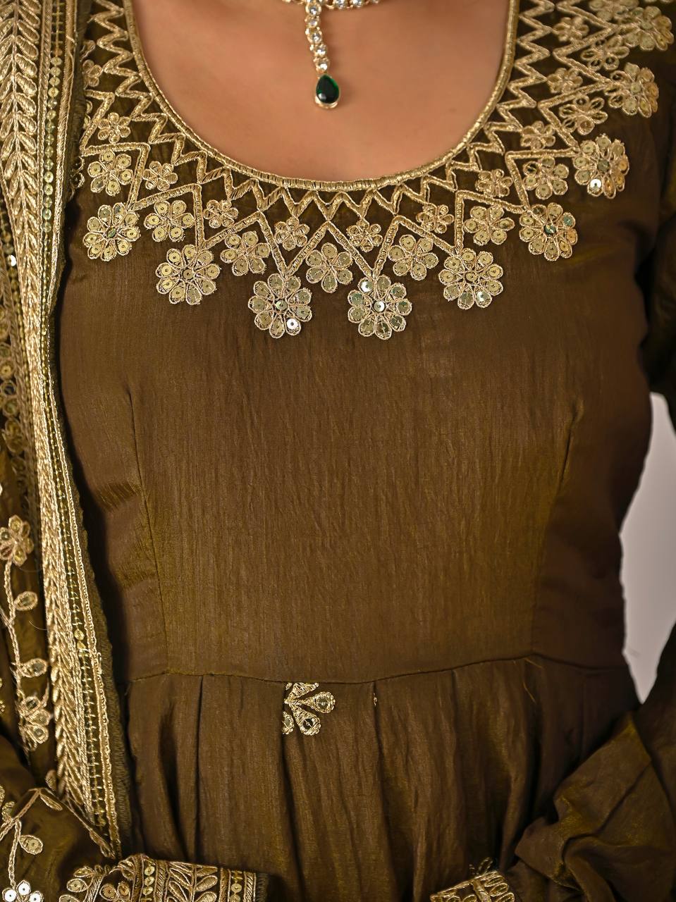 Elegant Olive Green Festive Gown - Image 9