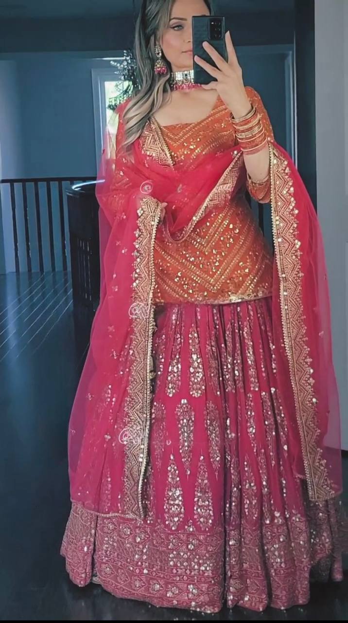 Geru and Rani pink Colour New Top Lehenga and Dupatta With Heavy Embroidery Work Set - Image 4