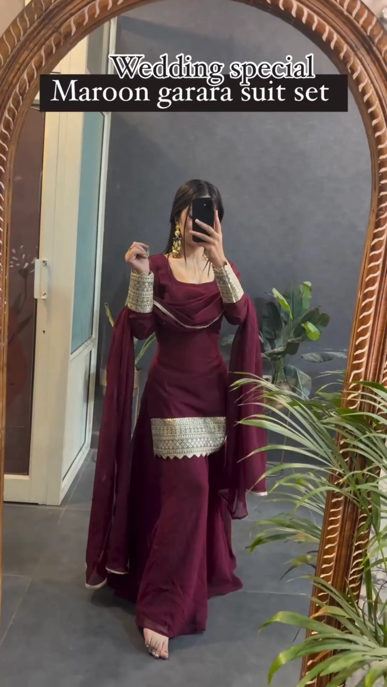 Maroon Garara Suit Heavy Star Georgette Silk Embroidery Work Sharara Suit - Image 2