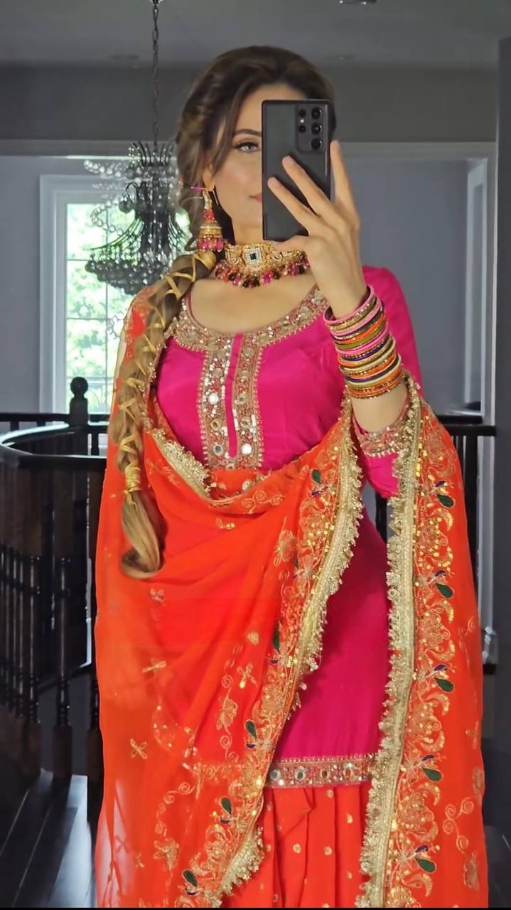 Two Colour Launching New Party Wear Look Top Dhoti Skirt and Dupatta Set - Image 6