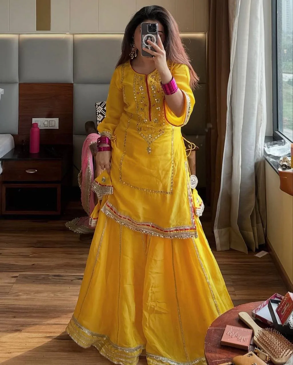Radiant Elegance in Yellow and Pink - Image 4