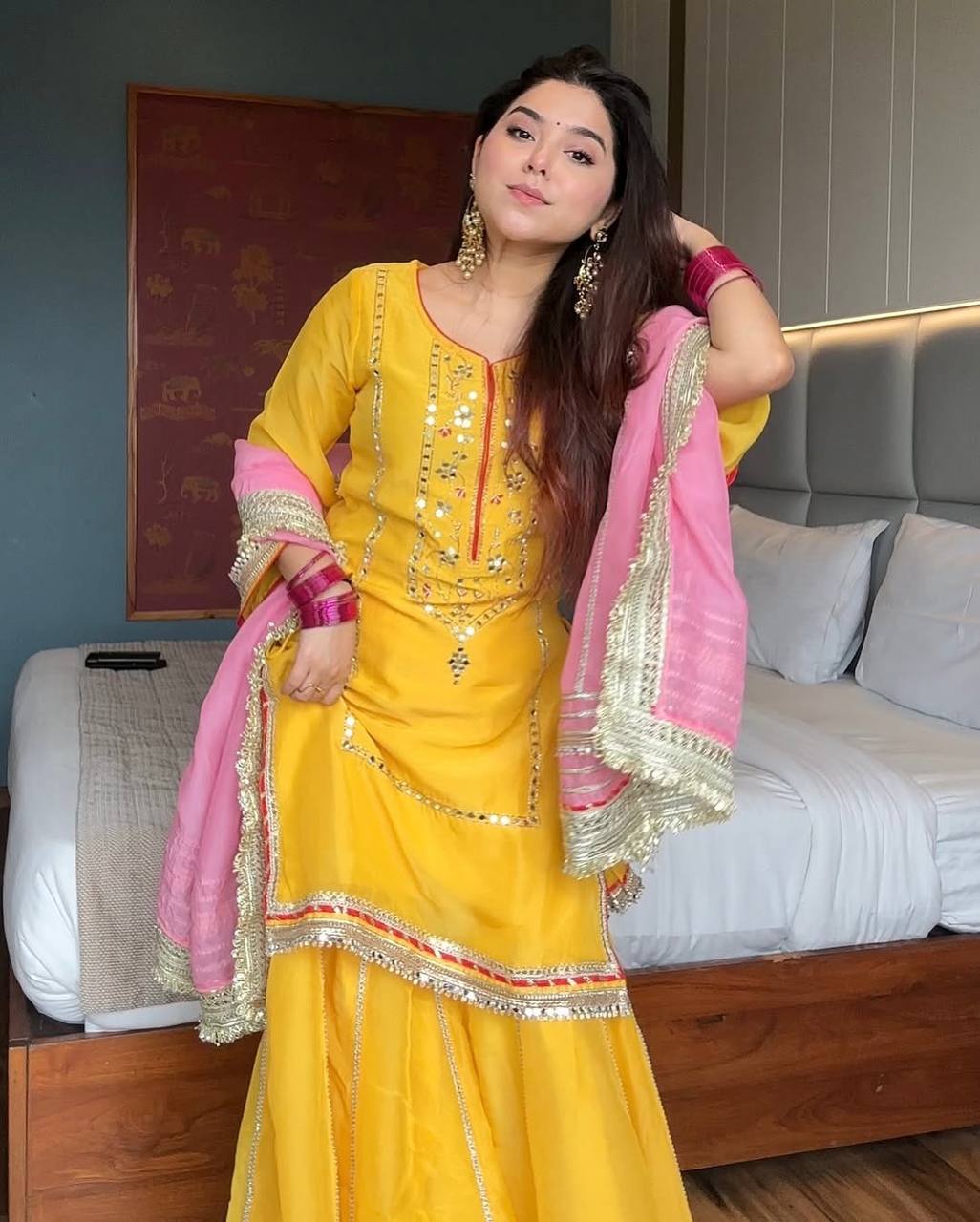 Radiant Elegance in Yellow and Pink - Image 5