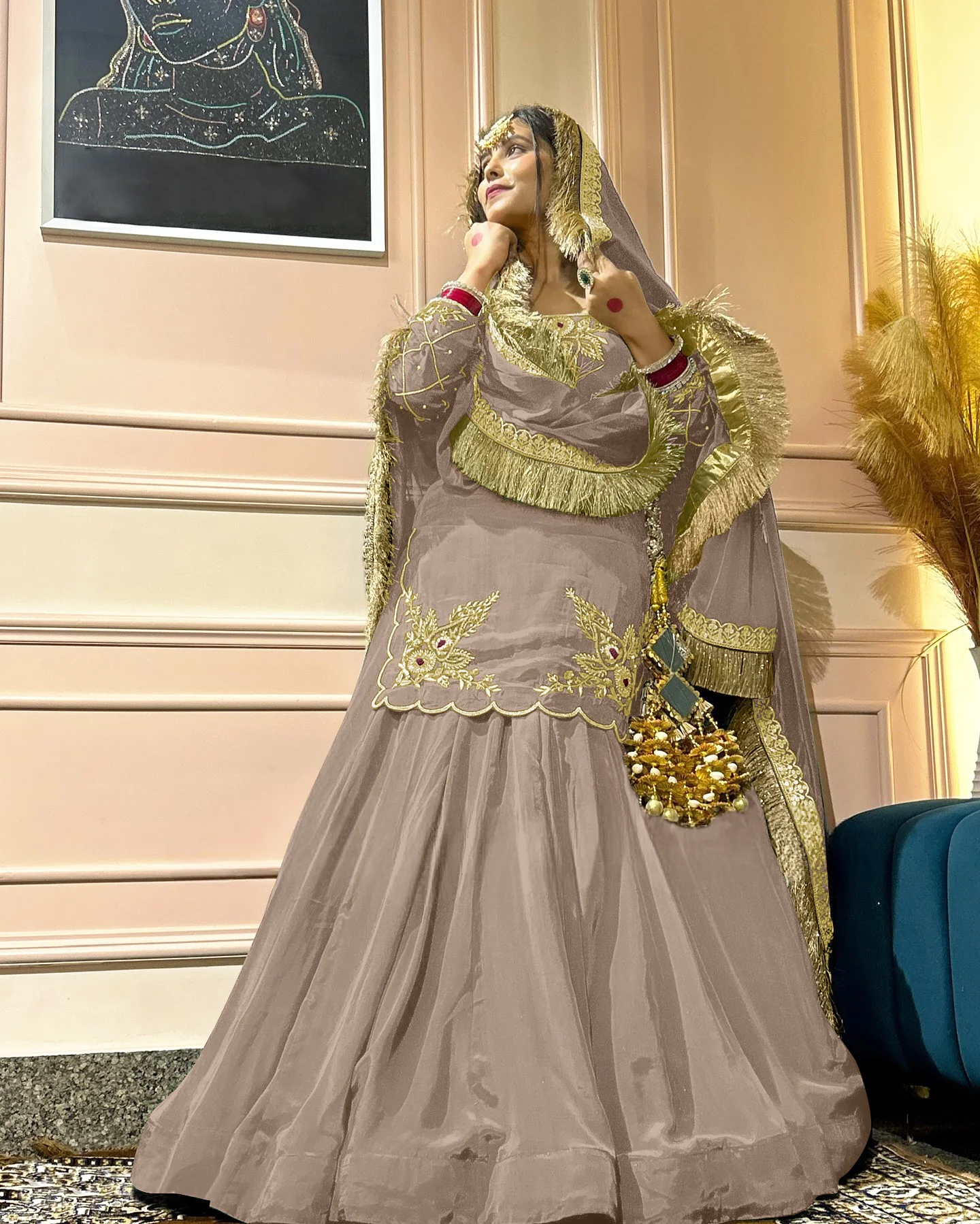 Regal Zari and Stone Embellished Hand work. - Image 9