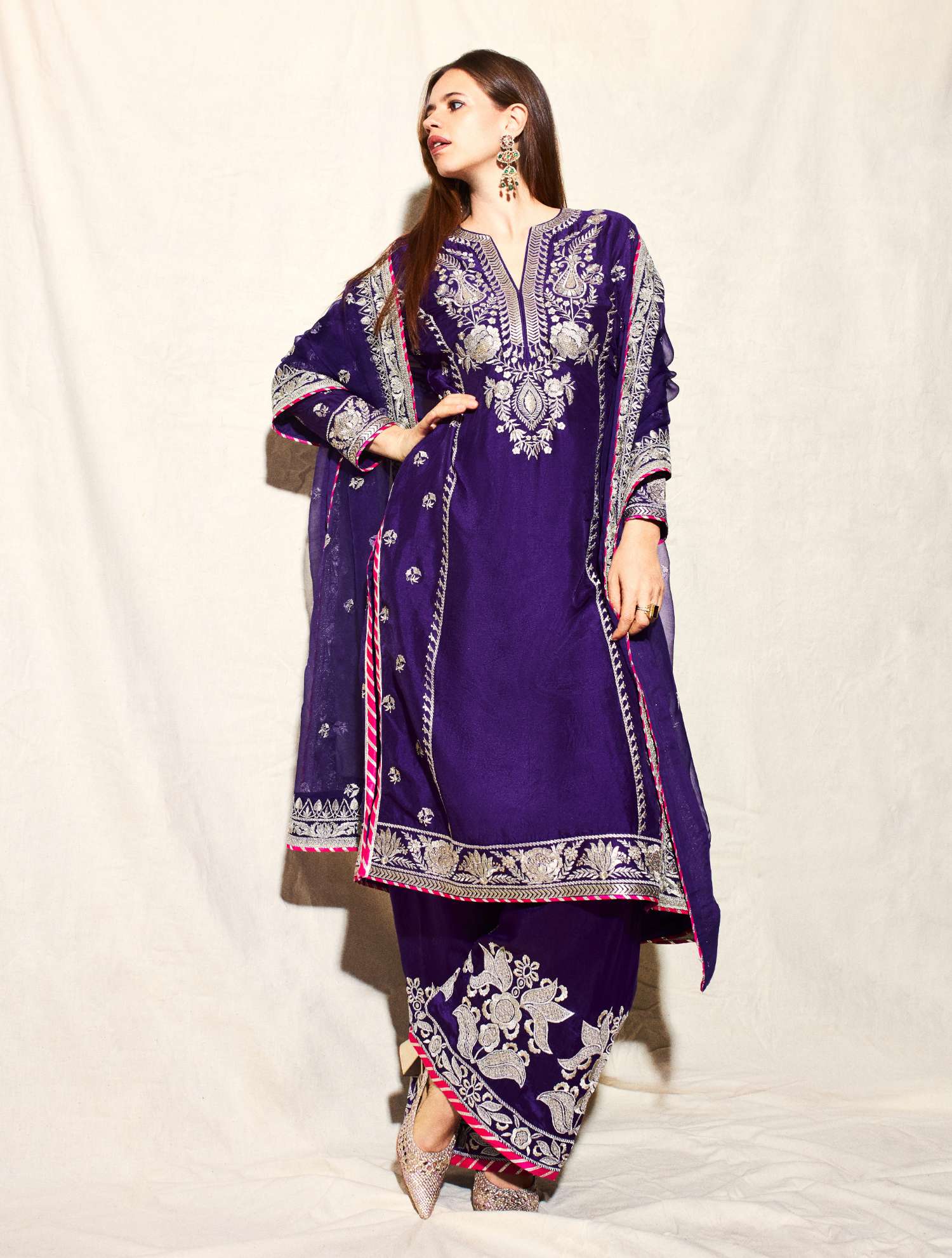 Royal Orchid Embroidered Ensemble Suit - Image 3