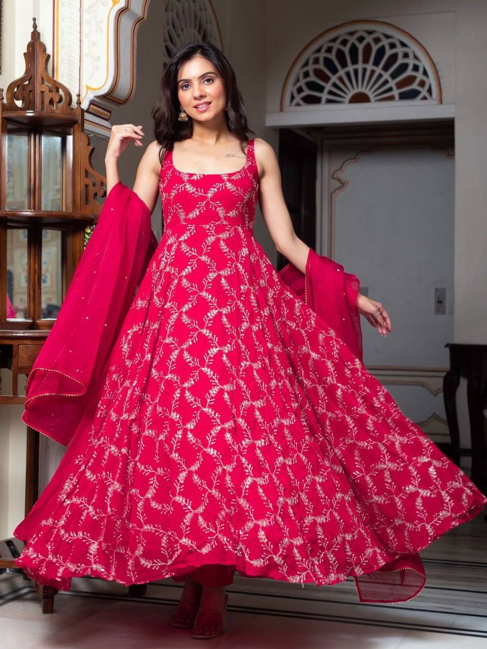 Timeless Beauty: Graceful Red Ethnic Attire