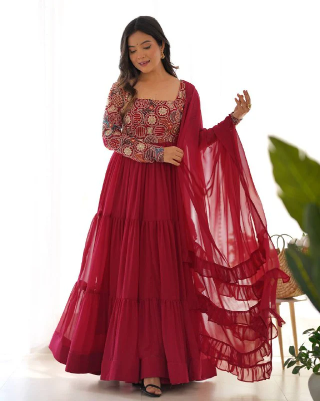 Timeless Beauty in Flowy Red Attire